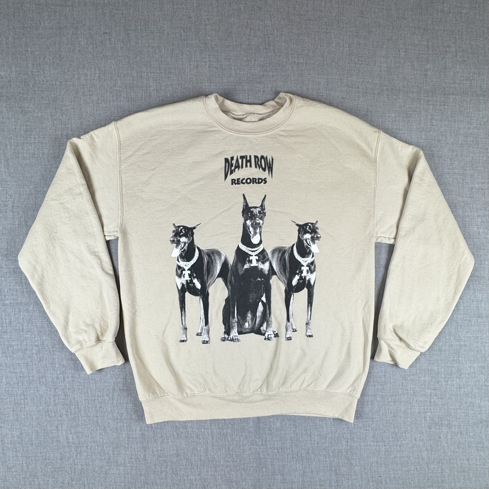 Death Row Records Sweatshirt Mens Medium Beige Dogs Graphic Crewneck Fleece